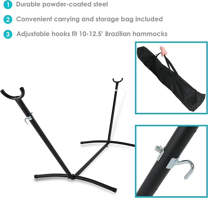 Sunnydaze Calming Desert Double Brazilian Cotton Hammock and Black Brazilian Portable Steel Hammock Stand for Outside with Carrying Case