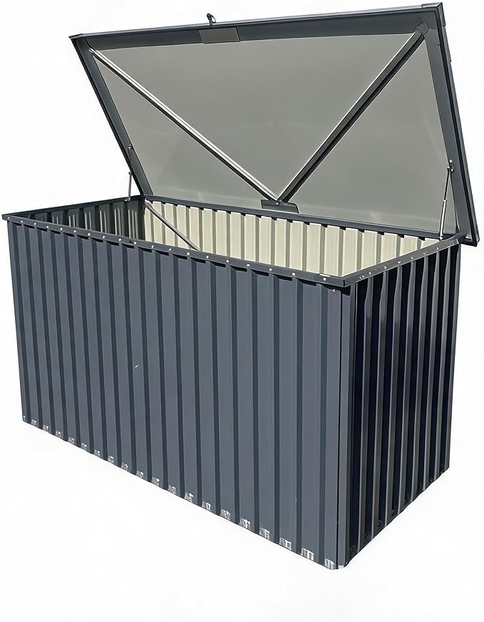 Garvee Outdoor Storage Box, 230 Gallon Waterproof Metal Storage Box, Outdoor Deck Boxes, UV Resistant Patio Storage Box with Lockable Lid for Patio Furniture Cushions, Pillows, Garden Tools, Blank