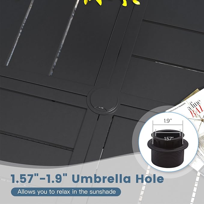 DIFY 40.6" Round Outdoor Patio Dining Table for 4, Metal Patio Table with 1.57" Adjustable Umbrella Hole, All-Weather Outdoor Furniture Table for Garden Backyard Deck, Black