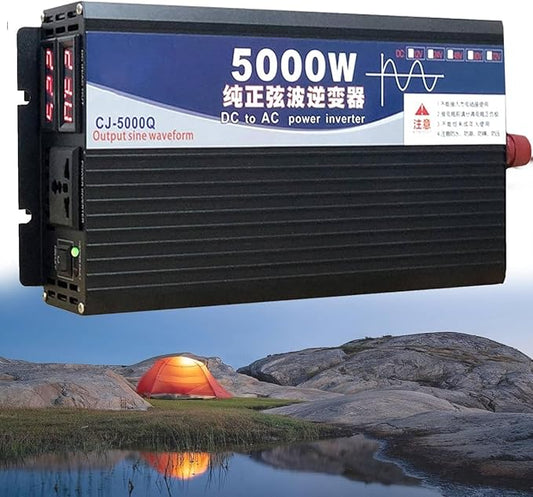 FLJDLSGS 3500W 5000W Pure Sine Wave Power Inverter 12V 72V DC to 110V AC Voltage Converter with LCD Display, for Home/RV/Truck/Car/Camping/Solar (5000W,12V)