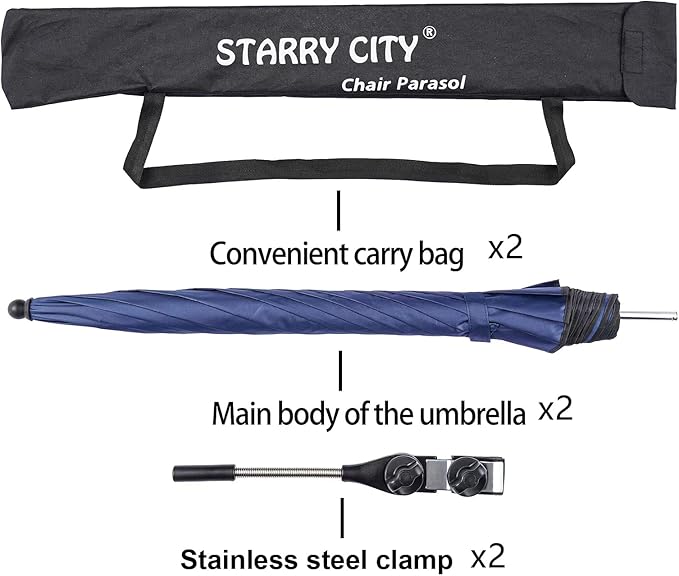 Beach Chair Umbrella with Universal Clamp,360° Adjustable Sunshade Umbrella,Clip on Parasols for Patio,Wheelchairs,Golf Carts