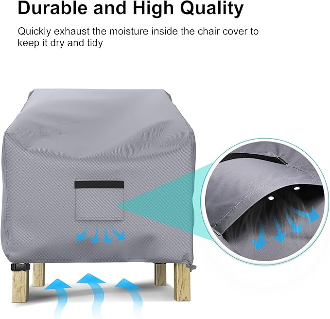 Patio Chair Covers for Outdoor Furniture Waterproof 2 Pack, Lawn Chair Covers 600D Heavy Duty Oxford Cloth, Large Covers for Lounge Lawn Deep Seat 32" W x 37" D x 36" H-Gray