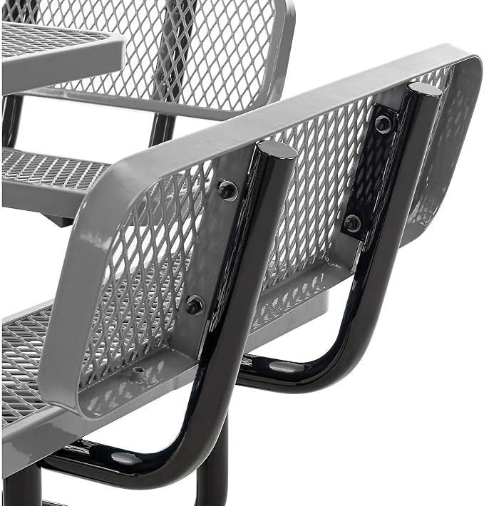 Global Industrial 46" Square Picnic Table with Backrests, Expanded Metal, Gray Thermoplastic Coating, 1-1/2" Umbrella Hole, Outdoor-Rated, 1000 Lbs Capacity