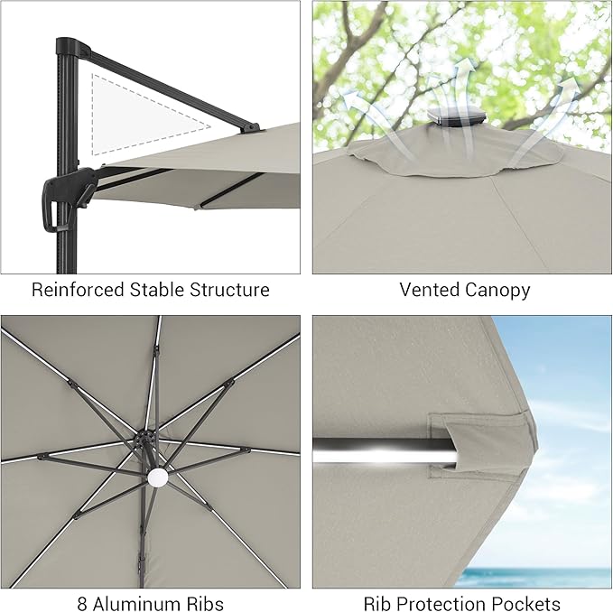 FLAME&SHADE 11 ft Cantilever Offset Patio Umbrella, Large Heavy Duty Outdoor Patio Umbrella Aluminum 360° Rotation Round Outdoor Umbrella for Deck,Pool,Backyard