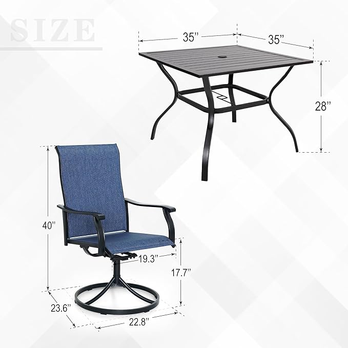 Anmutig 5-Piece Outdoor Dining Set, 35'' Square Table with 4 Swivel Chairs, All Weather Frame Furniture Set - Navy Style1