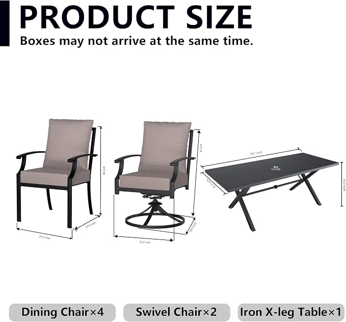 Kullavik 9 Pieces Outdoor Dining Set,Patio Dining Table and Chairs Set for 8,Fence Pattern Back Chairs with Thickened Cushions & Rectangular Metal Dining Table with Umbrella Hole for Patio,Sand