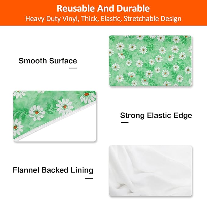 KENOBEE 8ft Picnic Table and Bench Cover, Camping Essentials RV Gear, 96 in Waterproof Windproof Outdoor Elastic All Around Tablecloth, Fitted Rectangle Tables and Seats, Green Chrysanthemum