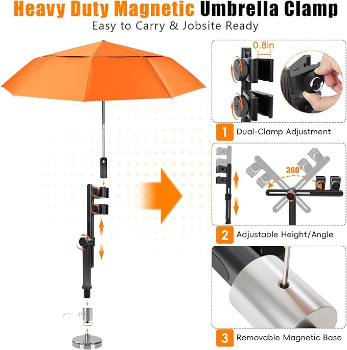 ANGAR HVAC Umbrella with Magnetic Base, Max 750-LB Holding Force, 54" Folding Magnetic Umbrella with Clamp Adjustable, Flame-Resistant & UV-Resistant Heavy Duty for Outdoor Work Activities