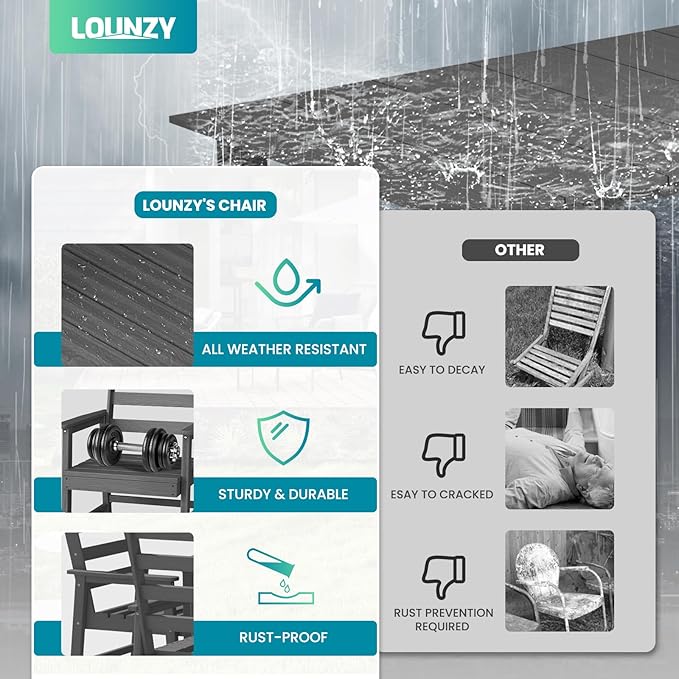 LOUNZY 9 Pieces Patio Dining Sets, 90'' Table Outdoor HDPE Furniture Set w/ 2" Hole Cut-Out Dining Table with 8 Patio Chairs for Lawn, Pool and Yard, Gray