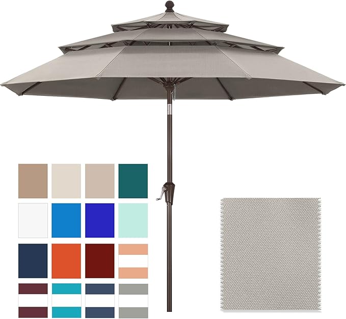 ABCCANOPY 5-Year 10-Year No Fading 9FT 3 Tiers Patio Umbrella, Outdoor Table Umbrella with 8 Sturdy Ribs for Deck, Backyard, Garden, Yard