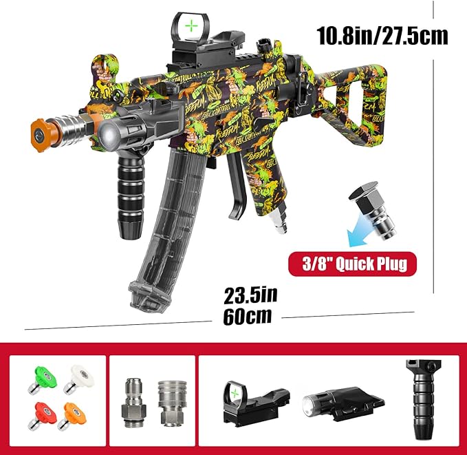 MP5 Model Pressure Washer Gun with Swivel & 4 Nozzles, 3600 PSI High Pressure Spray Gun with 3/8" Quick Connect Plug, Swivel Gun Compatible with Foam Cannon, Power Washer Accessories (Green)