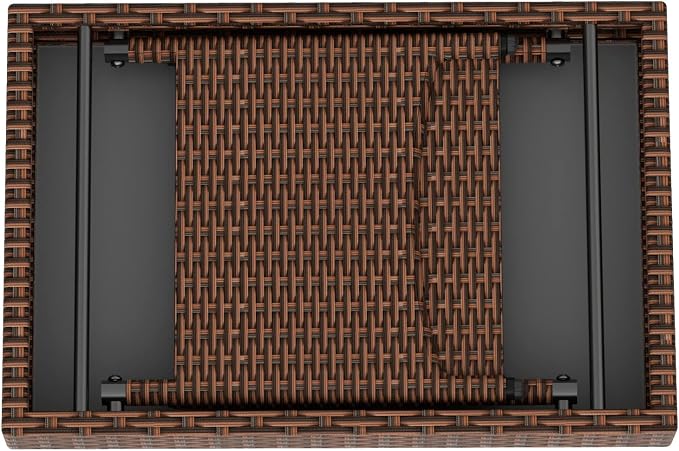 WO Wicker Rattan Foldable Folding Side Table, UV and Water Resistant Great for Any Outdoor Spaces Like Patio Garden Deck Porch Backyard Balcony Lawn (Brown)