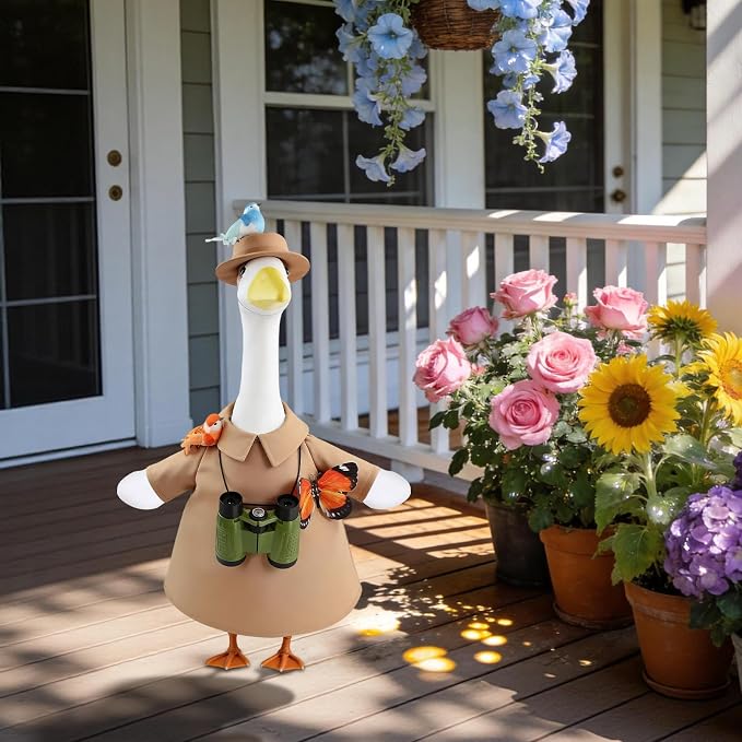 Explorer Porch Goose Outfits– Bird Watching Safari Adventure Costume with Hat, Binoculars, Butterfly & Birds – 23" Lawn Porch Goose Clothes for Spring Summer Patio Yard Garden Decor (Safari)