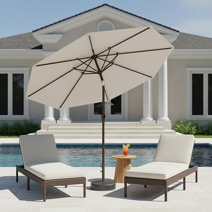 9ft 2-Tiers Patio Umbrella,Outdoor Market Table Umbrella with Push-Button Tilt & Crank | UV Protection,Suit for Backyard,Garden,Pool,Deck(Creamy-white)