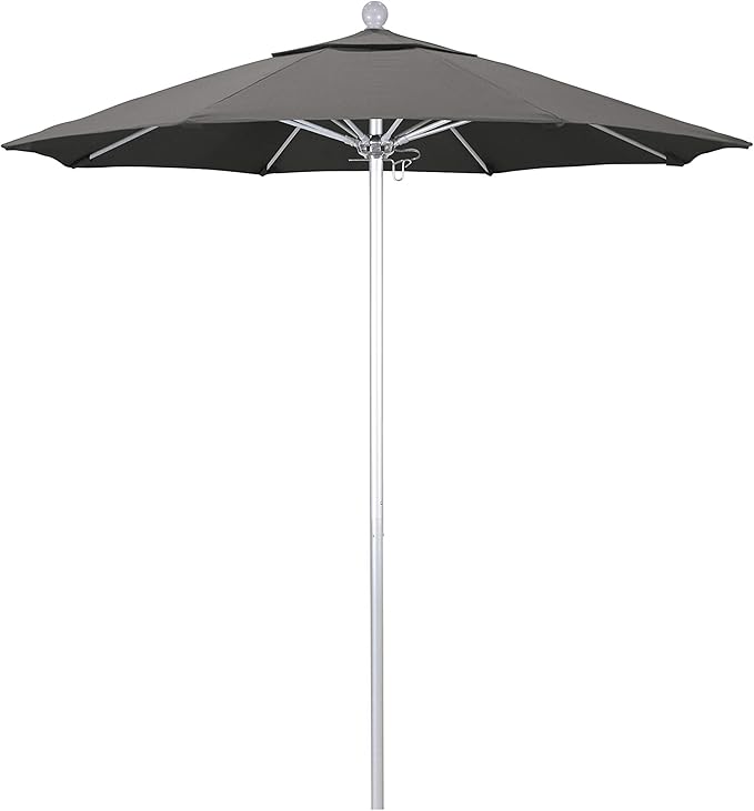 California Umbrella 7.5' Rd. Venture Series Contract Grade Patio Umbrella, Push Open Pin Stop, Silver Finish, Sunbrella Spectrum Cilantro