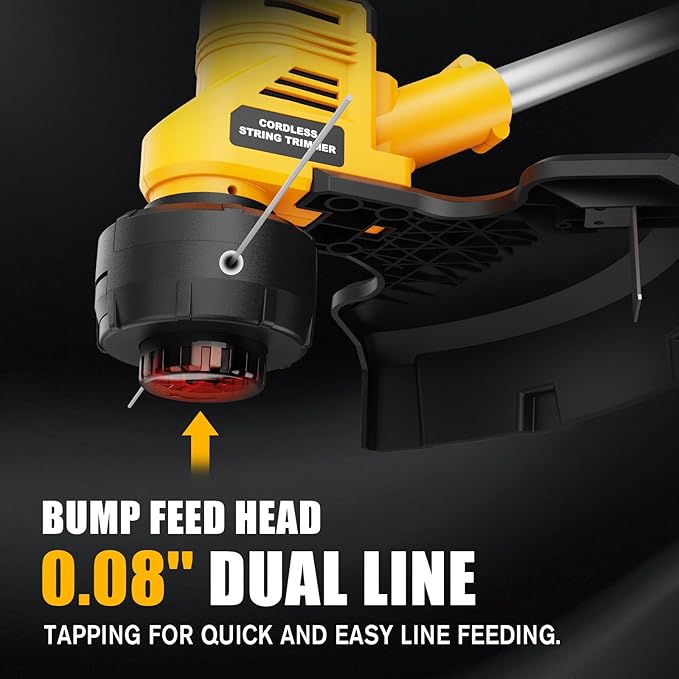 16-Inch Cordless String Trimmer Compatible with DEWALT 20V MAX Battery (Tool Only), Brushless Weed Eater & Edger with Dual-Line Bump Feed & Dual Safety Switch, Electric Weed Wacker (0.08'' Line)