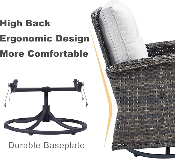 HUMMUH 5-Piece Patio Furniture PE Wicker Outdoor Conversation Set,All-Weather Rattan Swivel Chairs Outdoor Glider Couch for Backyard,Poolside,Deck