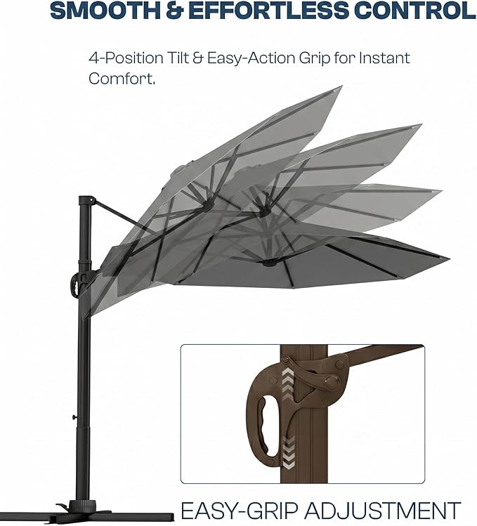11 FT Round Cantilever Umbrella,Easy Tilt, Fade Resistant & 360° Rotation, Offset for Pool Deck Backyard Patiocharcoal gray (Base not Included)
