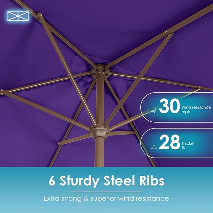 GREENVINES 6.5X10 FT Rectangular-Patio-Umbrella | Outdoor-Table-Umbrellas | 6 Sturdy Steel Ribs | Push Button Tilt & Crank | Waterproof | Market Umbrella | for Pool Backyard Garden Deck | Purple