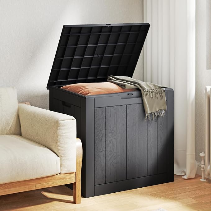 Deck Box with 31 Gallon Capacity, Weatherproof Resin Lockable Outdoor Storage for Secure Package Deliveries and Indoor Storage in Garden or Patio (Black)