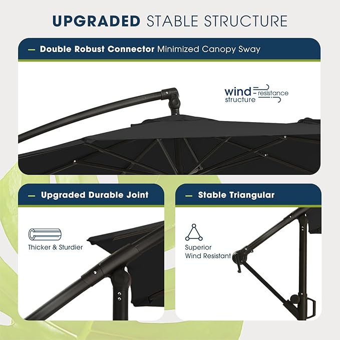 wikiwiki 10ft Patio Umbrellas Offset Outdoor Umbrella Cantilever Hanging Umbrellas w/Infinite Tilt, Fade Resistant Waterproof RECYCLED FABRIC Canopy & Cross Base, for Yard, Garden & Deck, Carbon