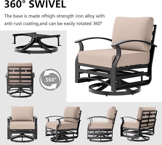 Aluminum Patio Furniture Set, 10 Seats Outdoor Patio Conversation Sets with Swivel Chair Modern Metal Sectional Sofa with Upgrade Cushions for Patio, Backyard - Sand
