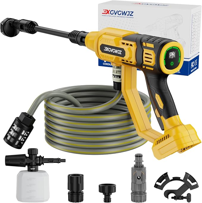 Cordless Portable Washer Compatible with Dewalt 20V Battery, 700 PSI Portable Handheld Cleaning Tool with Brushless Motor, 6-in-1 Nozzle, 4 Level Adjustable for Car Floor Fence Wall (Tool only)