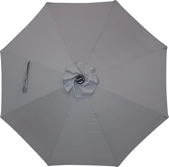 Sunnydaze 9 ft Outdoor Patio Umbrella with Solar Lights - Polyester LED Table Market Umbrella with Push-Button Tilt and Crank - Gray