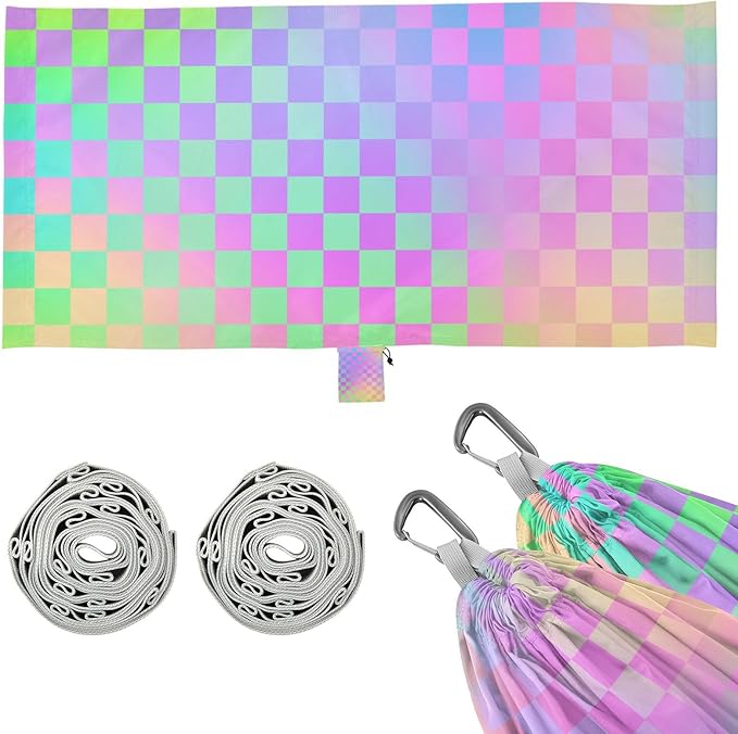 Colorful Laser Design Squares 330lb Capacity Camping Hammocks Fabric Hammock for Camping Travel Accessories amacas para patios con Base de adultos