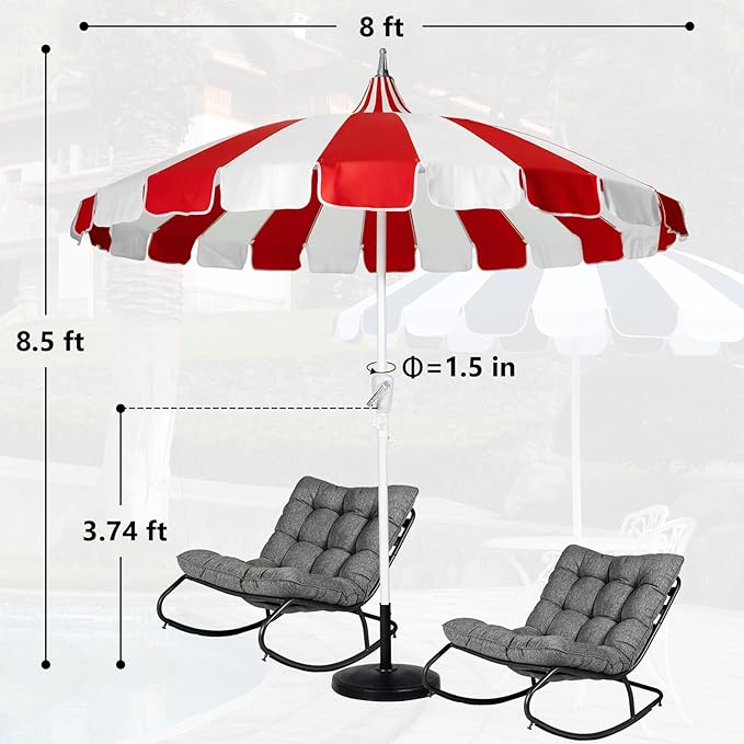8Ft Patio Pagoda Umbrella, UV Protect Pool Umbrellas with Heavy Duty Pole, Outdoor Market Umbrella for Holiday Garden Backyard
