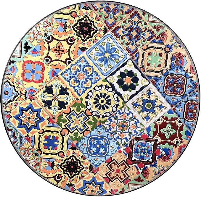23.6" Outdoor Patio Mosaic Round Table Garden Bistro Accent Table | Ceramic Tile Waterptoof Side End Table Metal Frame Dining Table Furniture for Balcony Backyard Porch Poolside Terrace
