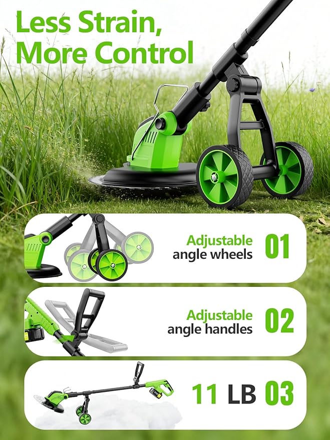 20,000RPM Cordless Electric Weed Wacker, 800W Brushless Weed Eater with Wheels