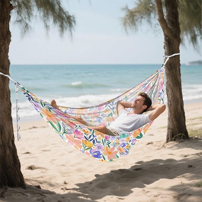 Camping Hammock Outdoor Hammocks for Outside Spring Flowers Cute Beach Trees Portable Lightweight with Pockets Tree Straps Indoor
