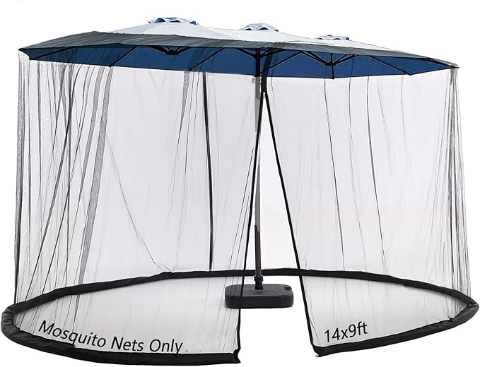Mosquito Netting For 13/14/15FT Patio Umbrella Double-Sided, Screen Walls Zipper Double Door Black