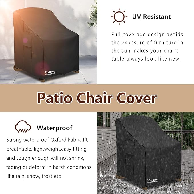 Patio Chair Cover 35W x 37D x 36H inches,Waterproof Heavy Duty Outdoor Furniture Covers for Patio Adirondack Chair 2 Pack（Black）