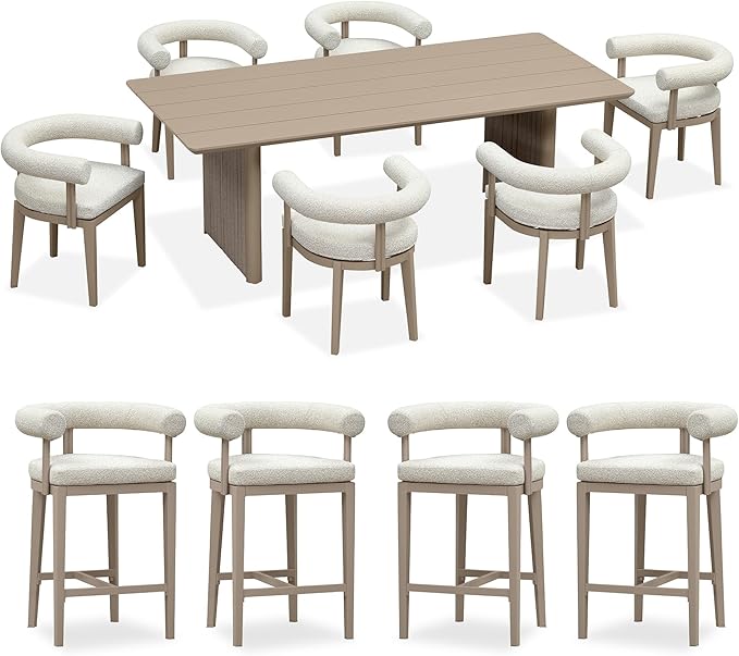 PURPLE LEAF Patio Dining Set 7 Pieces Luxury Modern Conversation Set with Counter Stools Aluminum Large Rectangle Dining Table and Chairs with Olefin Cushion Outdoor Furniture Set for Garden Deck