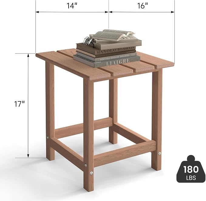 Kromax Outdoor Side Table, Adirondack Square Patio Table, Easy Maintenance & Weather Resistant, HDPE End Tables for Backyard, Pool, Patio, Porch, Brown