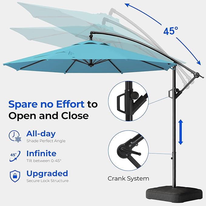 HOMSHADE 10ft Offset Patio Umbrella with Base Included, Cantilever Offset Hanging Patio Outdoor Market Umbrella UPF50+ UV Protection with Easy Tilt and Crank for Pool Deck and Garden(Light Blue)