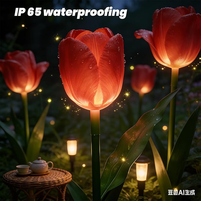 Solar Garden Lights Outdoor - Upgraded Brighter Tulip Lights with 6Pack Realistic Solar Flower,IP65 Waterproof Outdoor Garden Decor for Yard Lawn Pathway,Gift for Mom Women,Red