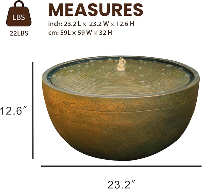 Tankana Garden Water Fountain Outdoor Bubbler Large Water Feature Outdoor Fountains with Pebbles Waterfall Fountains for Patio Deck Yard Home Decor Gold, 23.5 "L X 23.5" W X 13" H