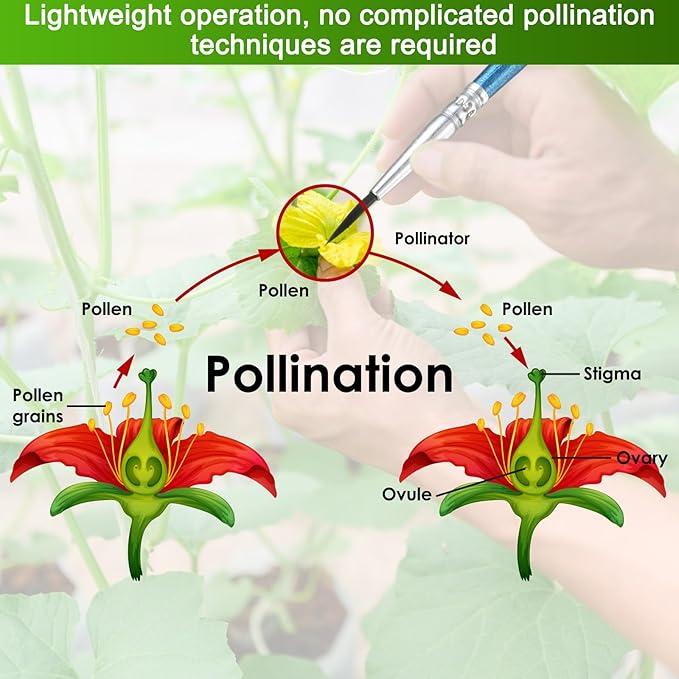 M METERXITY 20-Pack Pollinator Brush, 0.7inch/1.8cm Wooden Vegetable Pollinator Pen Manual Pollination Tool for Gardening/Greenhouse/Hydroponic Plants/Flowers [Blue]