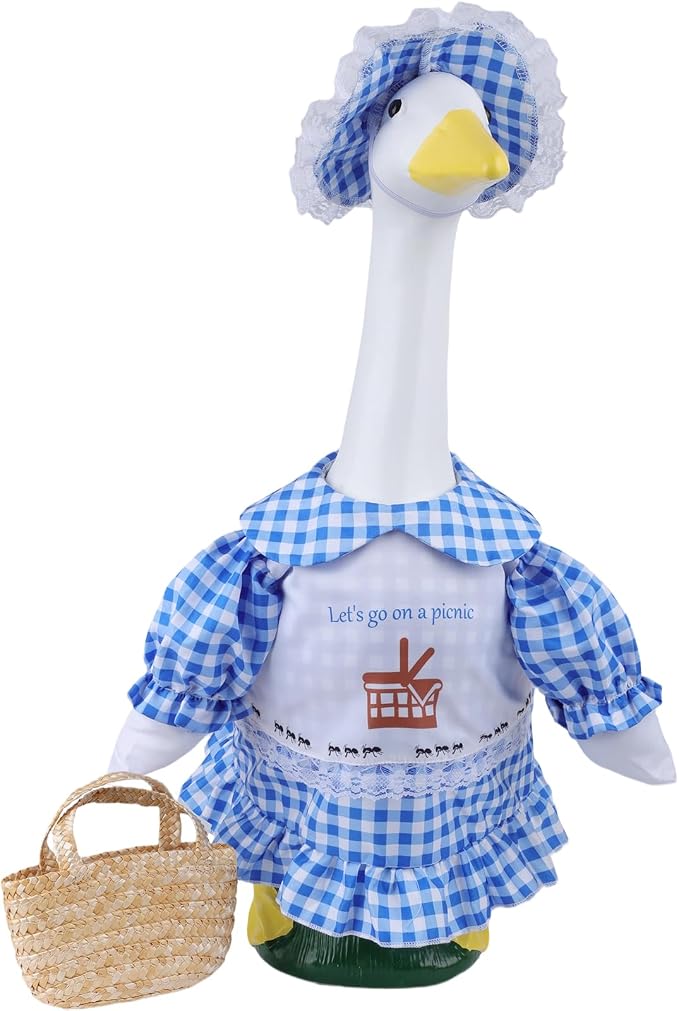 Picnic Porch Goose Outfits, 23 Inch Porch Goose Summer Outfit, Goose Outfit Spring Picnic Theme, Goose Clothes for Cement Geese Outdoor Garden Yard Decor
