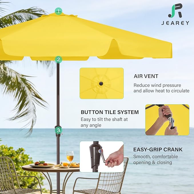 JEAREY 9 FT Patio Umbrella Outdoor, Table Umbrellas Market Umbrella w/Push Button Tilt/Crank, 8 Sturdy Ribs(Yellow)