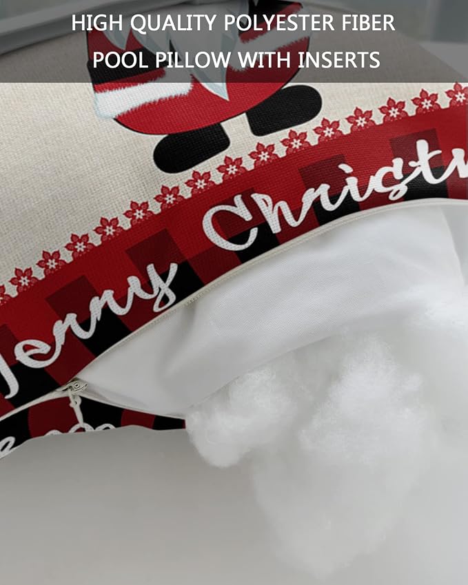 Outdoor Pillows Covers with Inserts Merry Christmas Gnome Santa Claus Snowflakes Border Waterproof Pillow with Adjustable Strap Throw Pillows for Patio Furniture Recliner Lounge Chair, 11" x 16", 1PCS