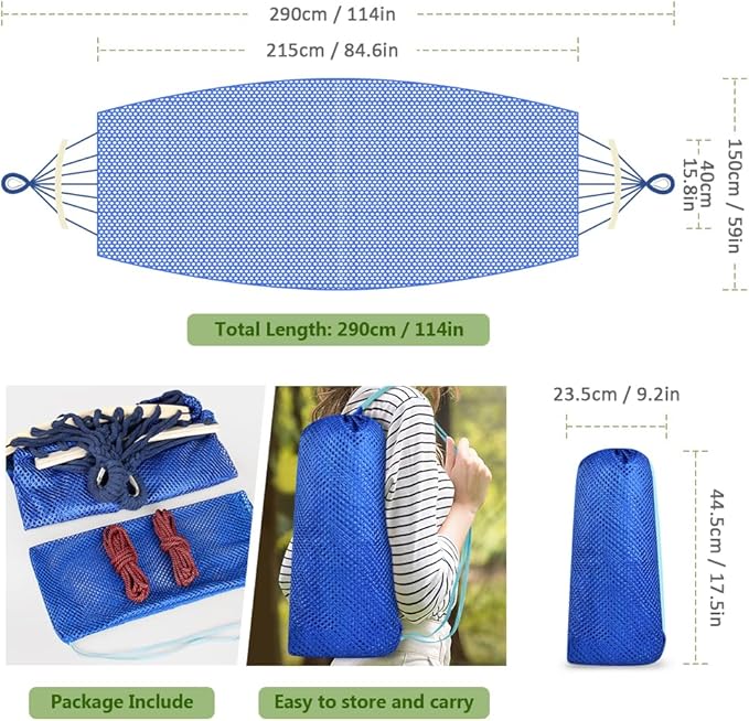 Outdoor Hammock, Super Soft and Breathable Mesh Hammock Made of Cool Nylon with Wooden Bars for Indoor, Balcony, Terrace, Garden, Camping, Backpacking