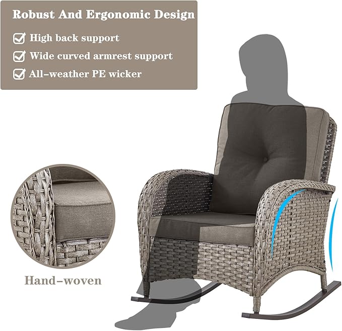 Belord 6 Pieces Patio Rocking Chairs Outdoor Furniture Set with Outdoor Couch and Ottoman Conversation Patio Furniture Set Perfect for Sunroom Deck Backyard