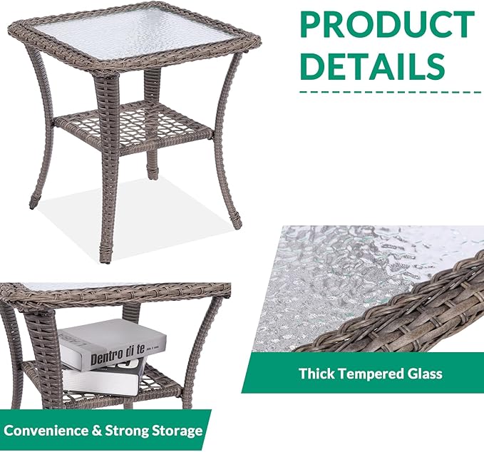 VIVIJASON 7-Piece Outdoor Patio Wicker Conversation Sets, All Weather Outdoor Rattan Furniture Set Includes Glider Loveseat, 2 Rocking Chairs, 2 Swivel-Gliders Chairs, 2 Coffee Table, Grey