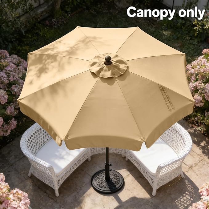 MASTERCANOPY Valance Patio Umbrella 10 ft Replacement Canopy for 8 Ribs-Khaki Canopy Only