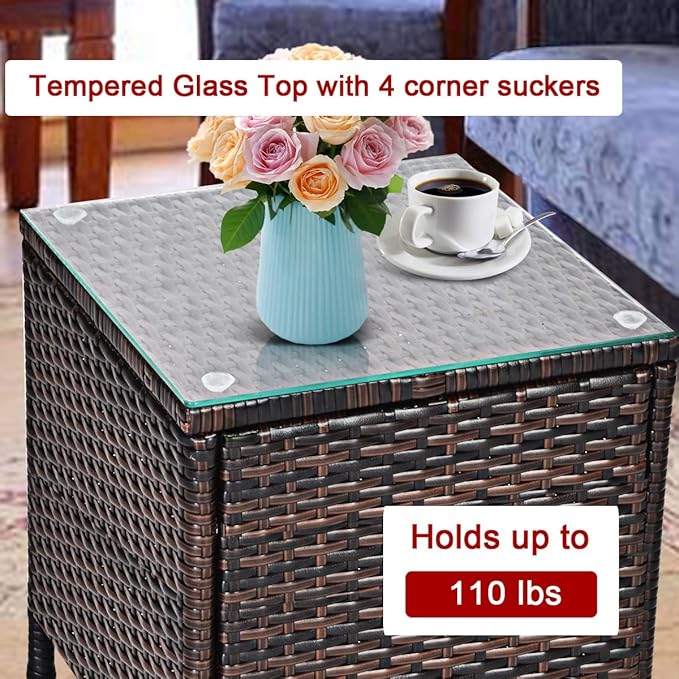 Tangkula Patio Furniture Set 3 Piece, Outdoor Wicker Rattan Conversation Set with Coffee Table, Chairs & Thick Cushions, Suitable for Patio Garden Lawn Backyard Pool (Red)