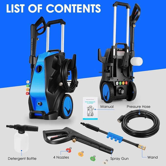 5000PSI 4.0GPM Heavy Duty Electric Pressure Washer with 33 FT Extension Hose, 4 QCNozzles and 500ml Foam Cannon for Cars/Fences/Driveways/Patios/Home Cleaning, Blue